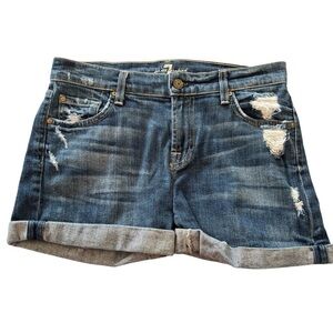 7 For All Mankind Short Womens Sz 25 Denim Jean Shorts Distressed Walking Beachy